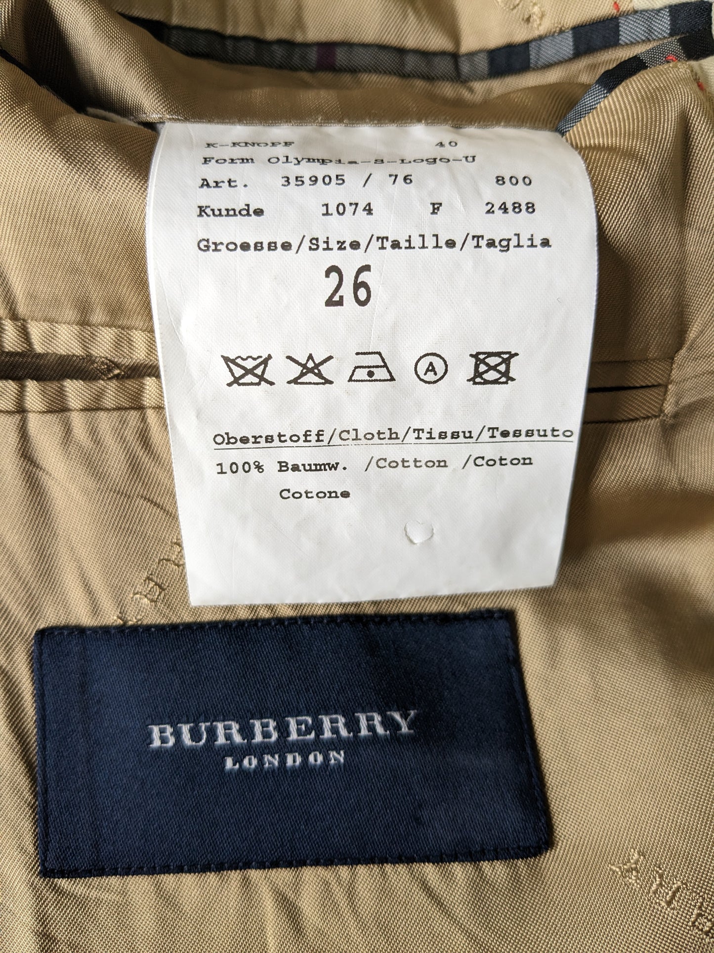 Burberry London Baumwolljacke. Beige gefärbt. Größe 26 (52 / l)