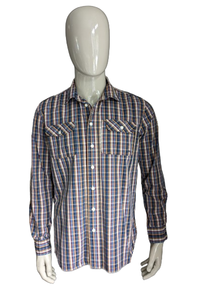 Human Nature shirt. Brown red blue checked. Size L.