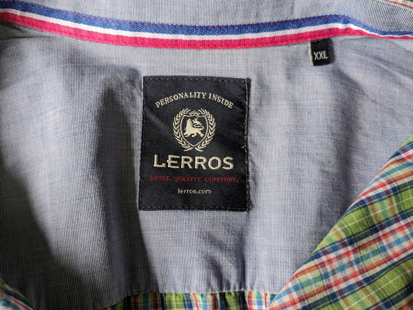 Lerros shirt short sleeve. Green red blue checked. Size XXL / 2XL.