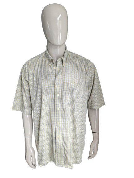 Burton Menswear Shirt Short Maniche. Scazzo a scacchi bianchi blu giallo. Dimensione XXL / 2XL.