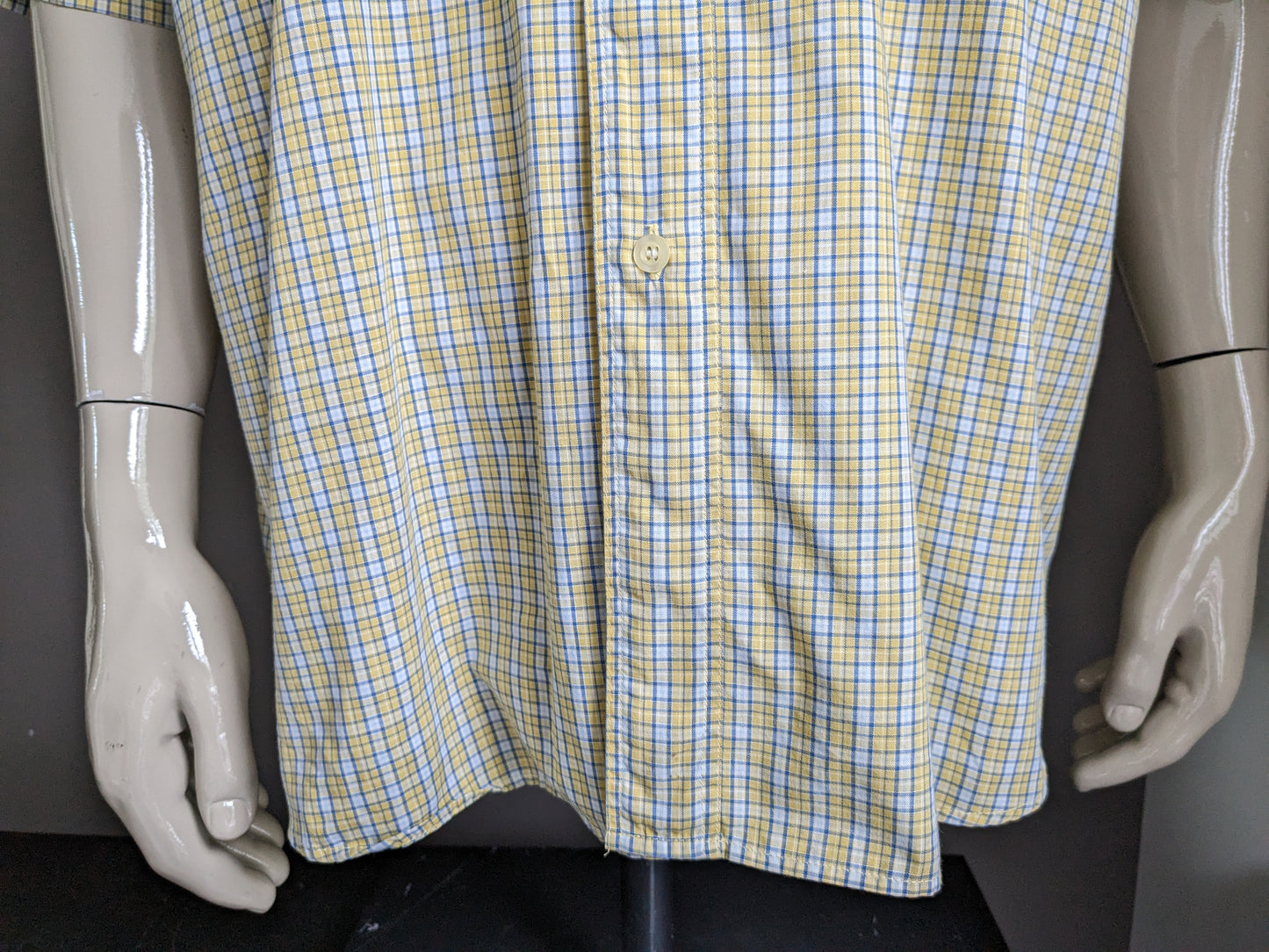 Burton Menswear Shirt Kurzarm. Gelb blau weiß kariert. Größe xxl / 2xl.