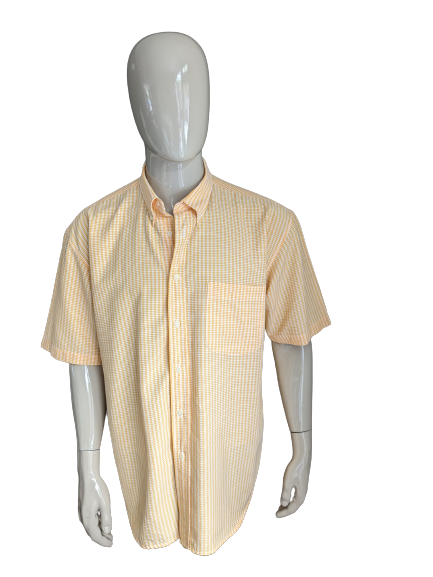 Vintage Casual Club overhemd korte mouw. Oranje Beige motief. Maat XL / XXL-2XL.
