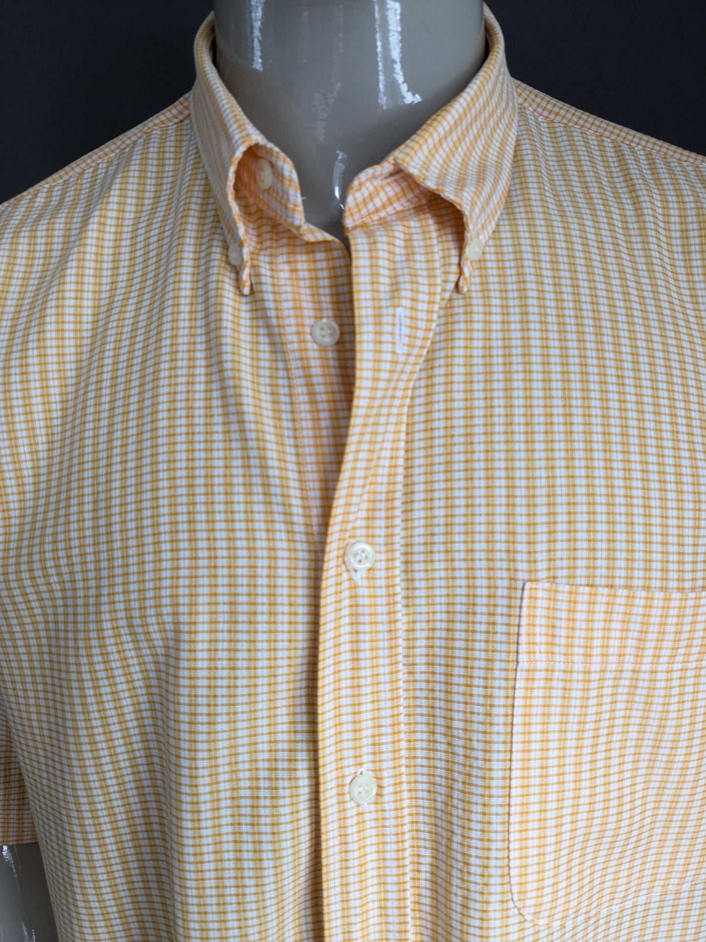 Shirt club casual vintage manica corta. Motivo beige arancione. Dimensione XL / XXL-2XL.