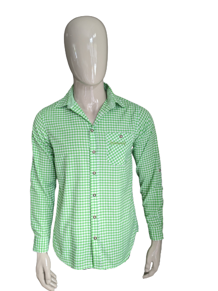 TrustGaudi por Gino Ginero camiseta. Blanco verde a cuadros. Tamaño S. Slim Fit.