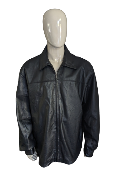 Vintage halflange Leren jas. Zwart gekleurd. Maat 3XL / XXXL.