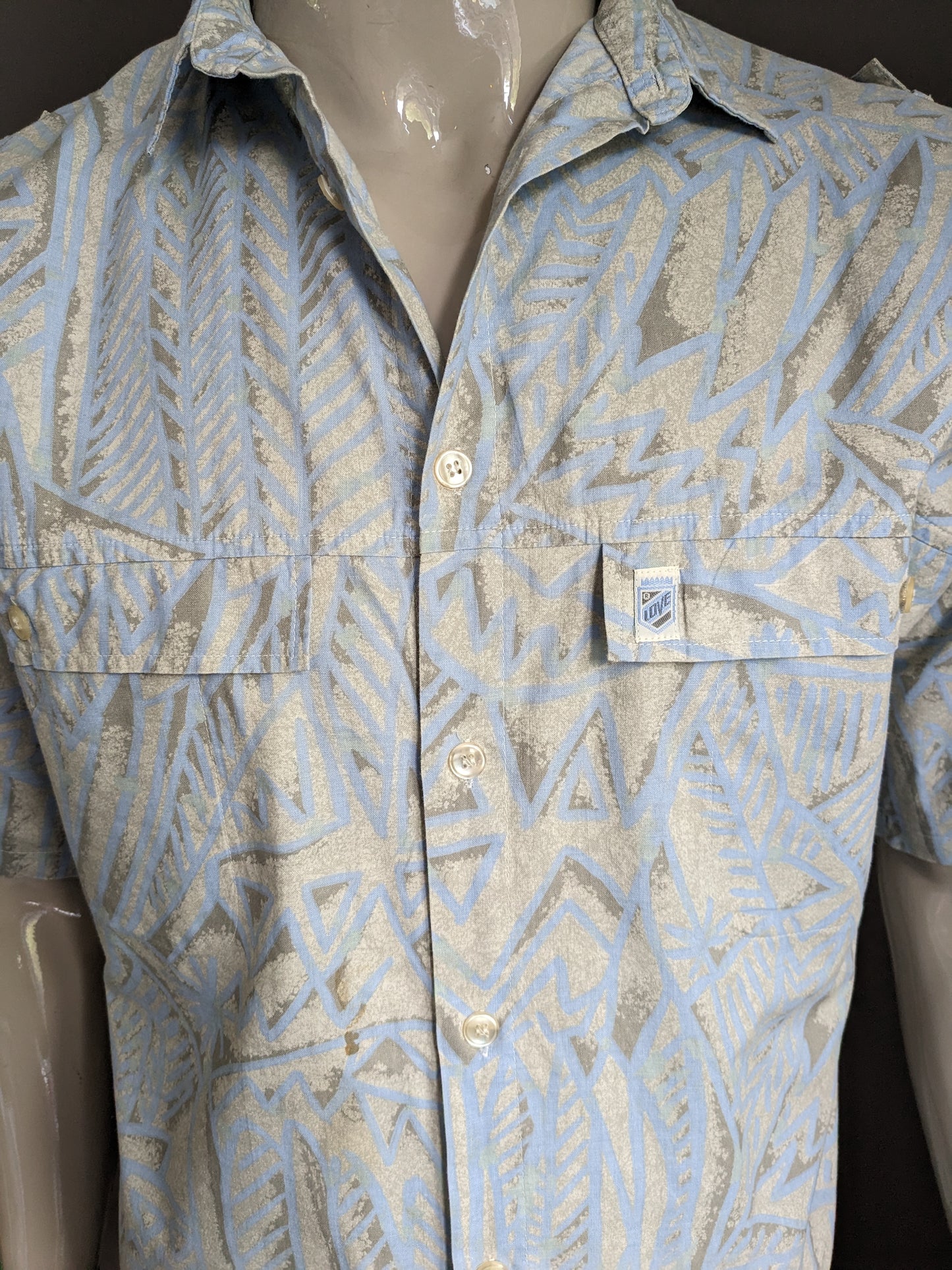 Vintage Love Shirt Kurzarm. Blaugrüner Druck. Größe L.