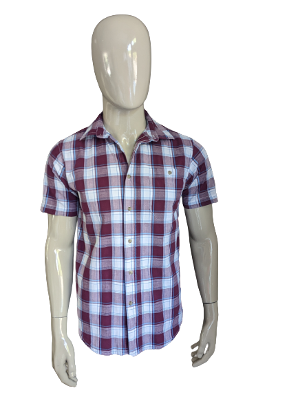 Wrangler shirt short sleeve. Purple blue white checkered. Size M.