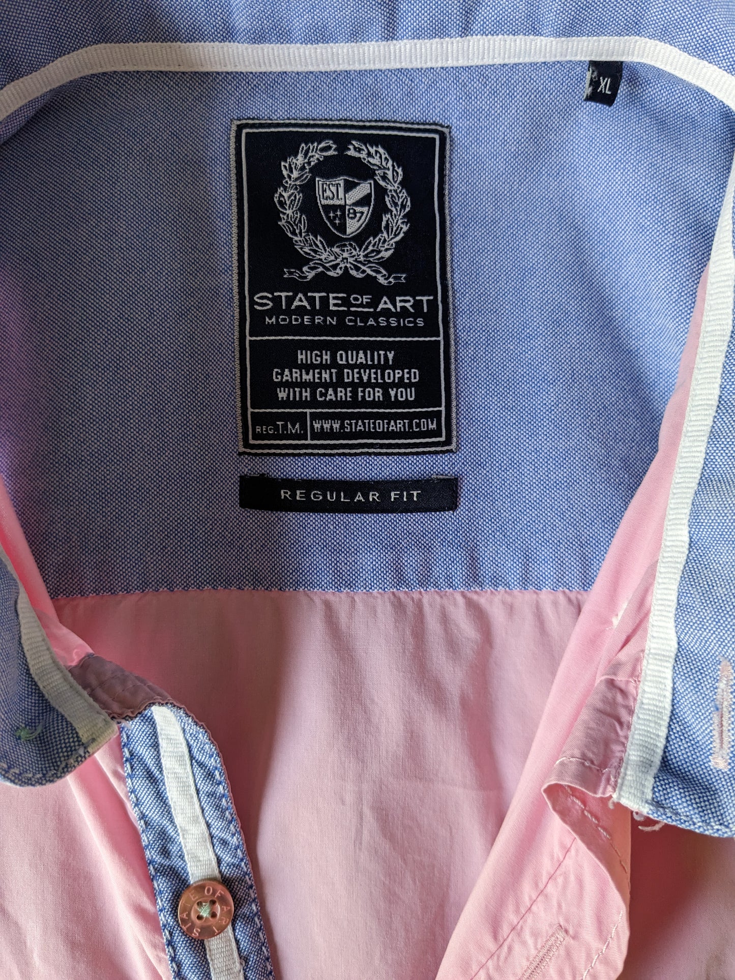 State of Art overhemd korte mouw. Roze gekleurd. Maat XL. Regular Fit.