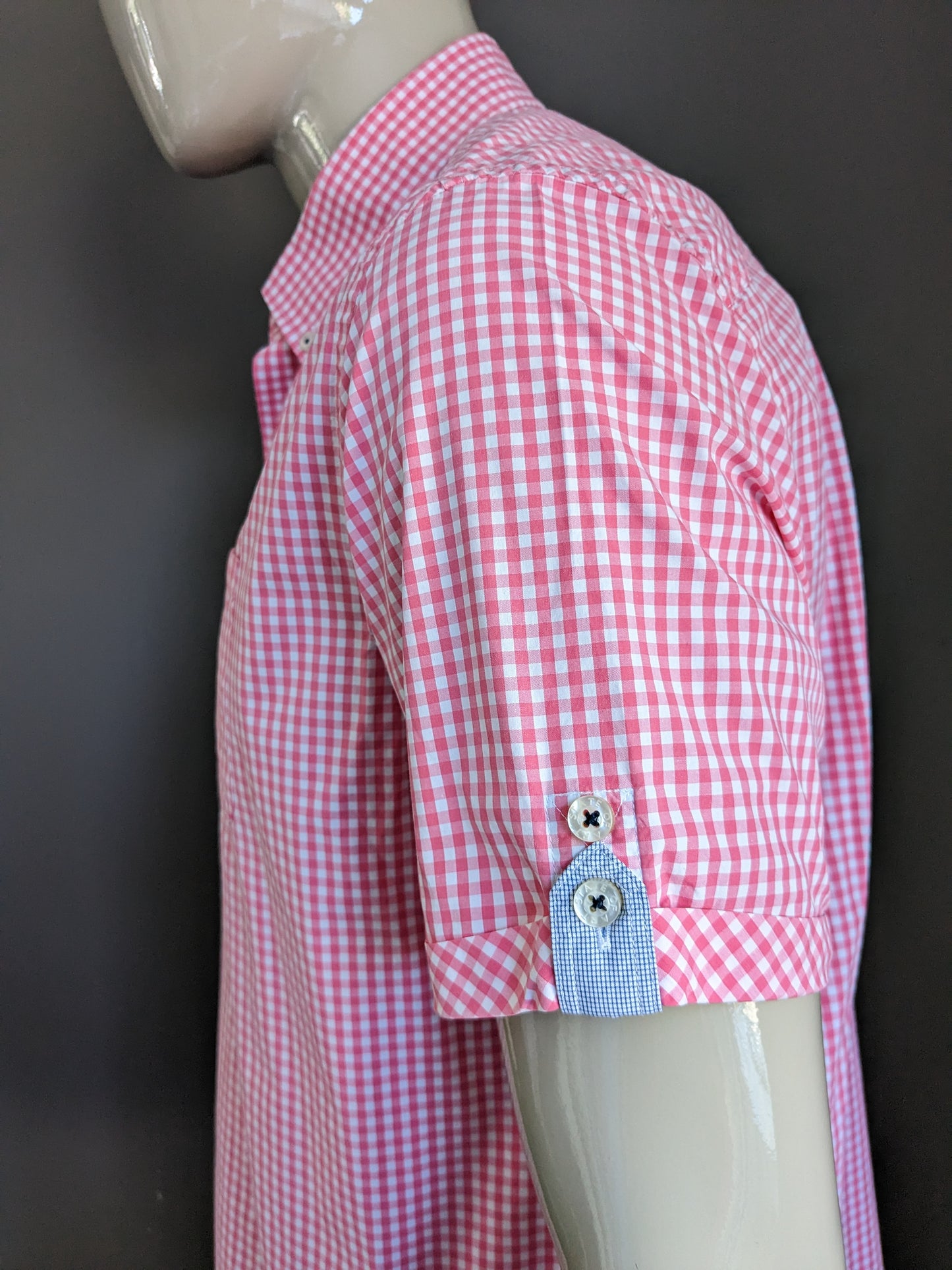 State of art shirt short sleeve. Pink white checkered. Size XL. Regular fit.