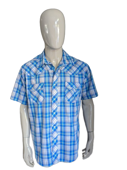 Wrangler Western Shirt à manches courtes avec goujons de presse. Bleu jaune à carreaux. Taille xxl / 2xl.