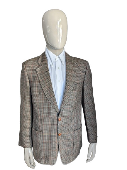 John G Hardy Woolen Jacket. Motif marrón con franja de naranja verde azul. Tamaño 52 / L.