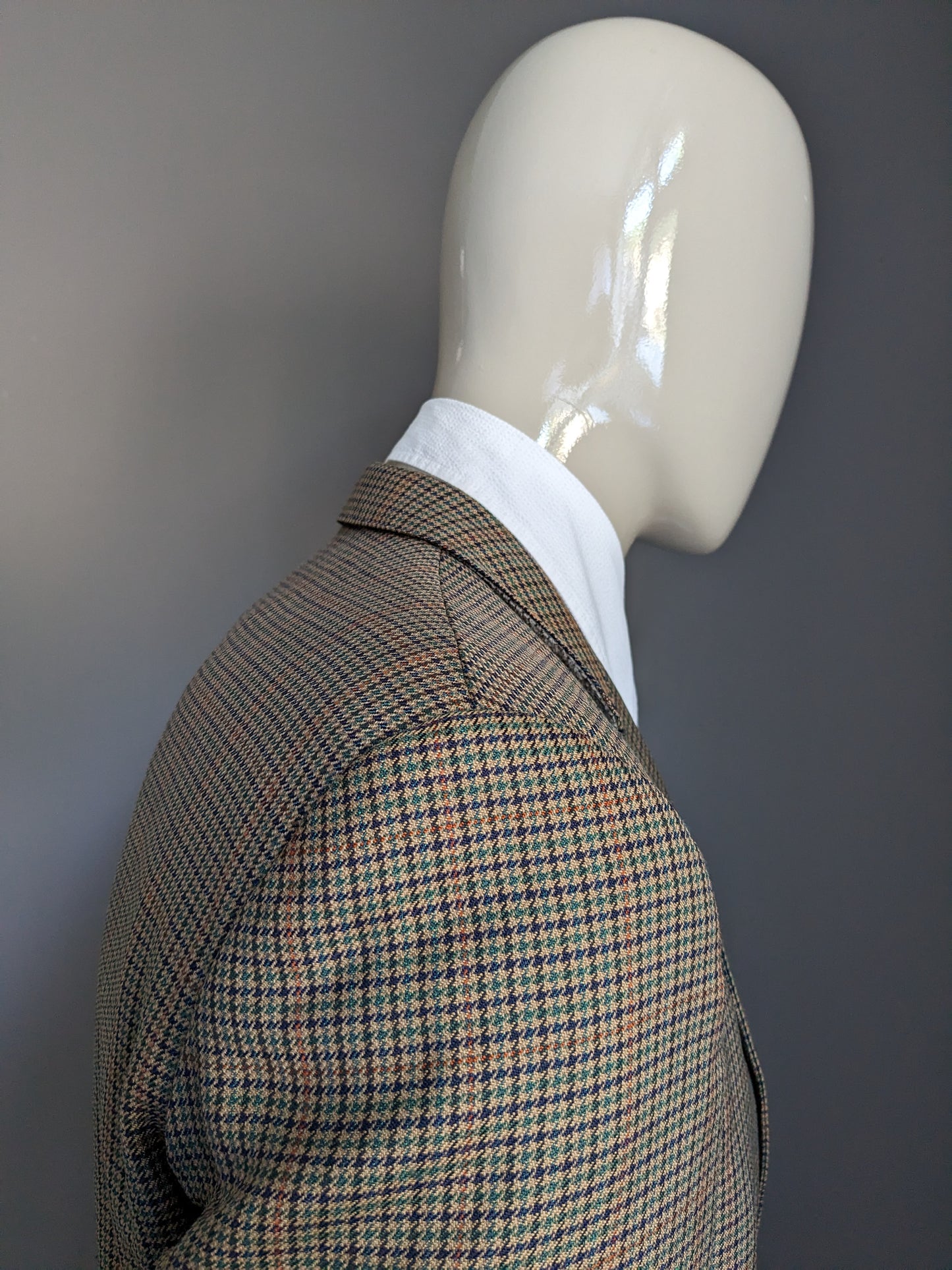 Giacca di lana Hardy John G. Motivo marrone con striscia arancione verde blu. Dimensione 52 / L.