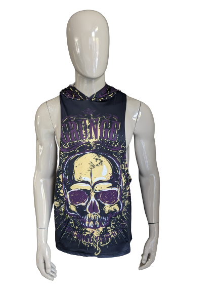 Singlet crâne grunge avec capuche. Couleur violet jaune noir. Taille M/L.