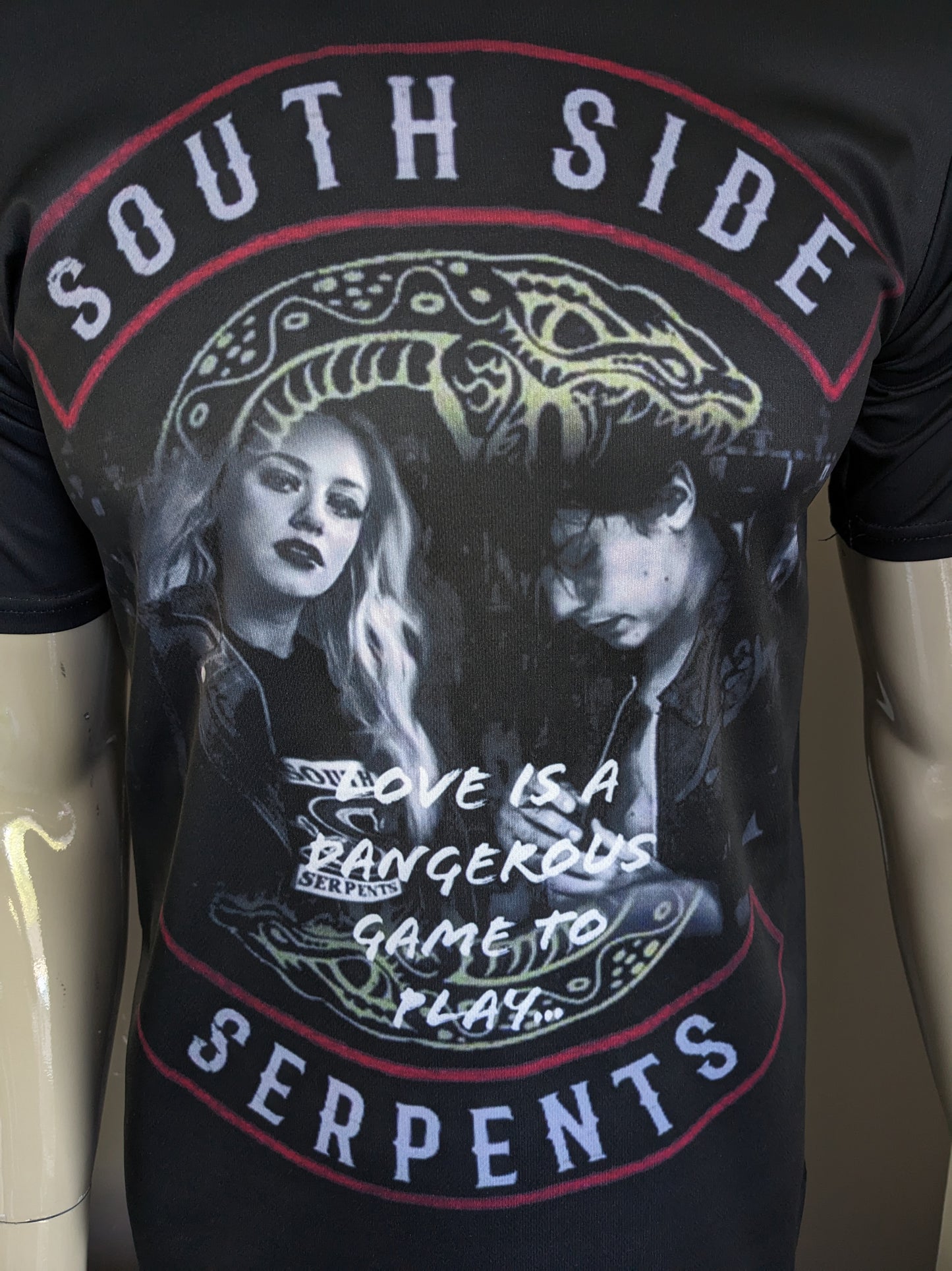 South Side Serpents shirt. Black with print. Size M. Stretch