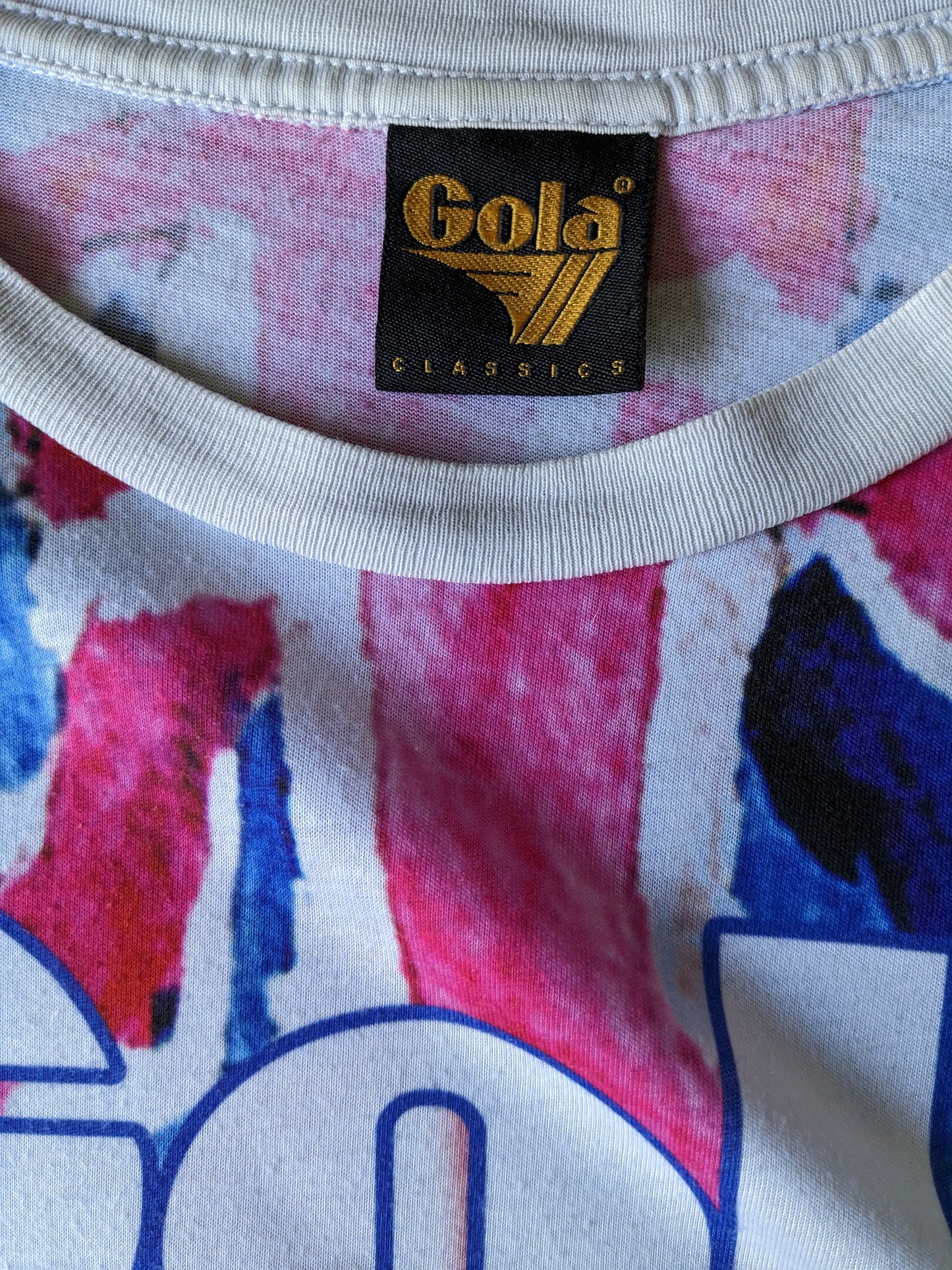 Camisa de Gola Classics. Estampado rosa blanco azul. Talla M.