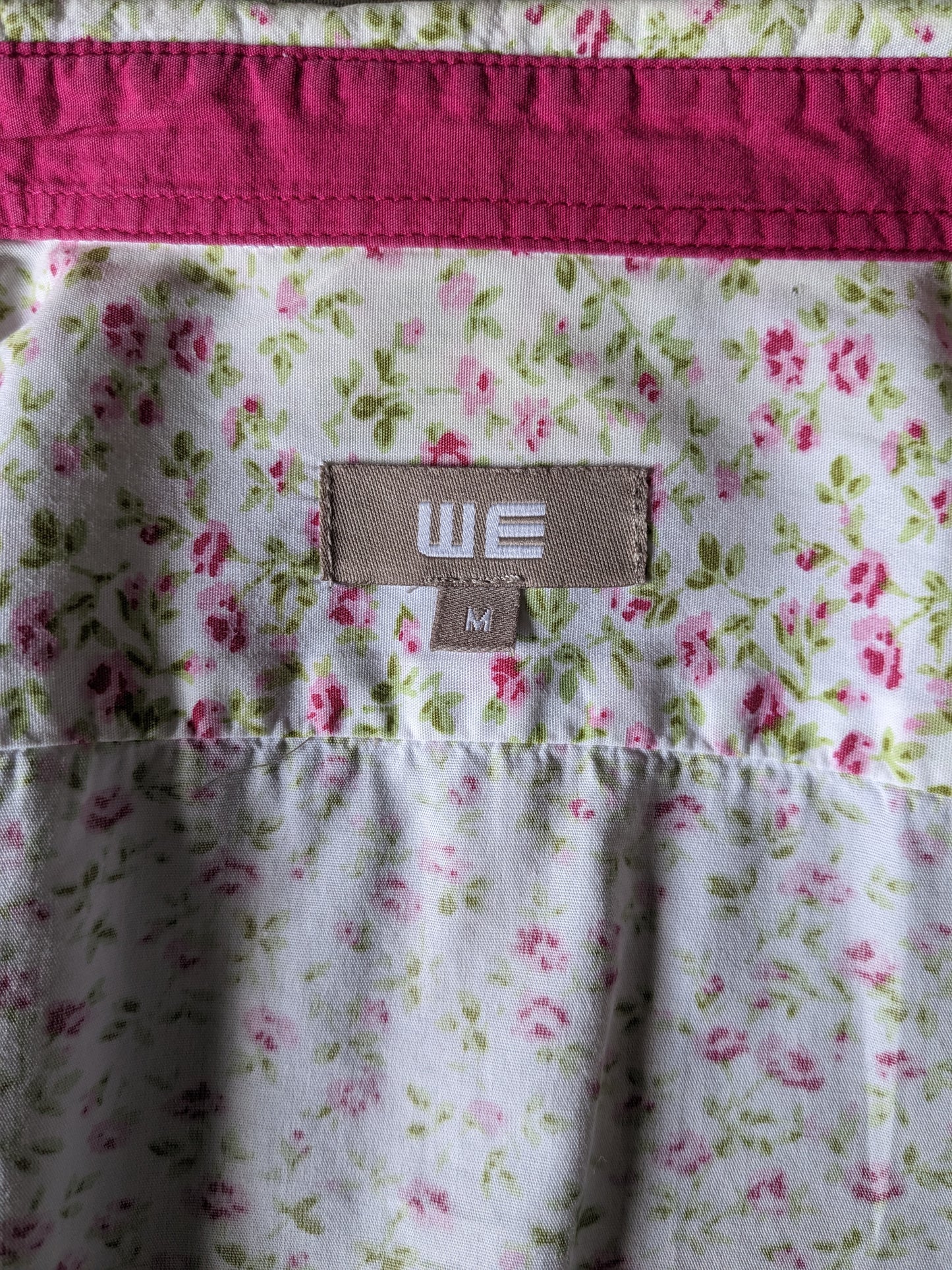 WE Fashion overhemd. Beige Roze Groene bloemen print. Maat M.