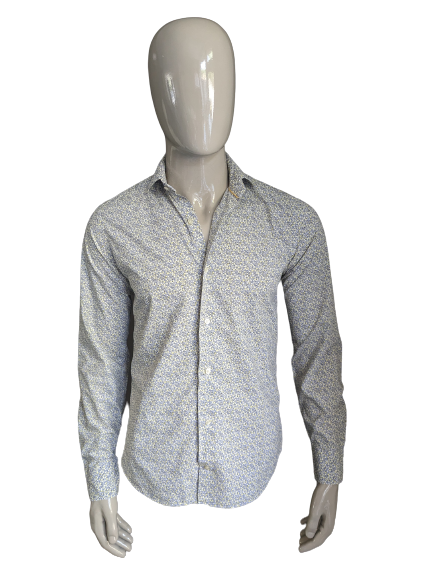McGregor Distinction Shirt. Impression moderne bleu gris jaune. Taille 38 / S. Fit sur mesure.