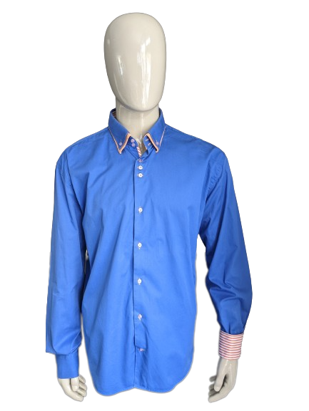 WAM Denim overhemd met dubbele kraag. Blauw Oranje gekleurd. Maat XL.