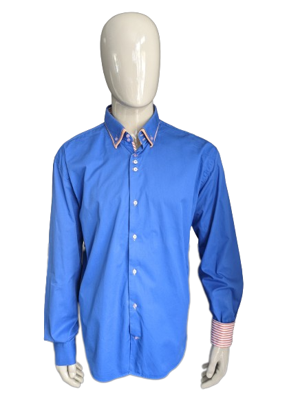 WAM Camisa vaquera con doble cuello. Color azul naranja. Talla XL.