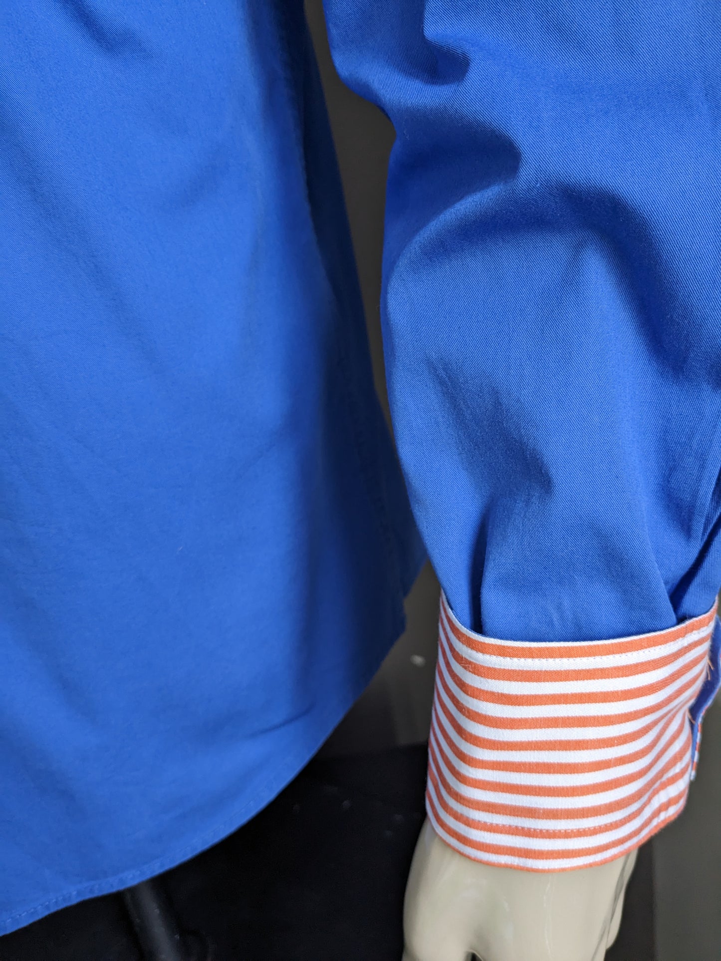 WAM Denim overhemd met dubbele kraag. Blauw Oranje gekleurd. Maat XL.
