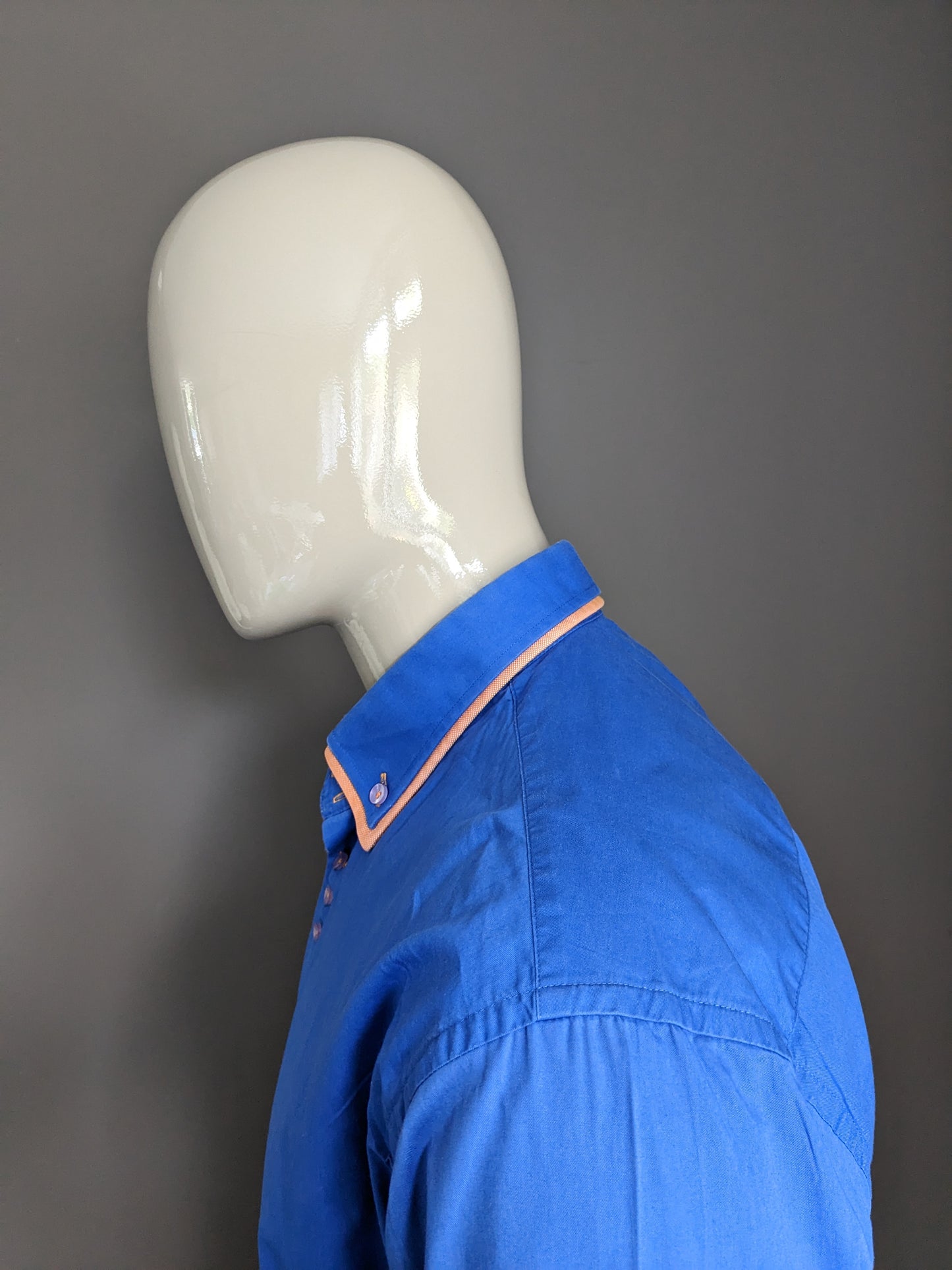 WAM Denim -Hemd mit Doppelkragen. Blau orangefarben. Größe xl.