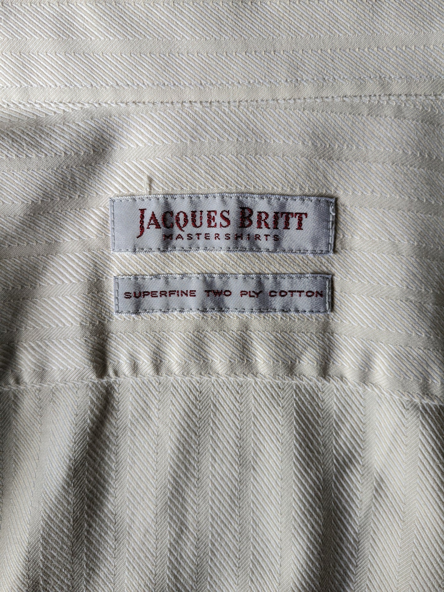 Vintage Jacques Britt overhemd. Beige gestreept motief. Maat XL.