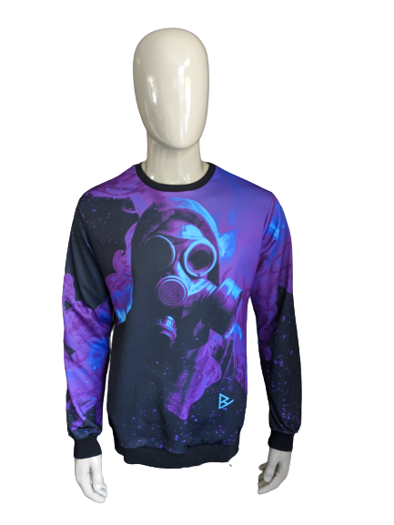 Pull Blowhammer. Image violet bleu noir. Taille L.