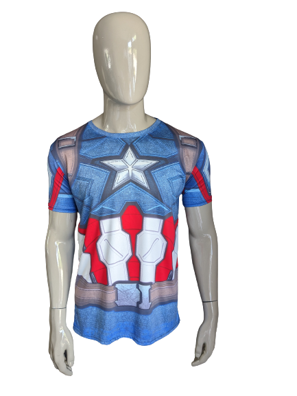 Captain America shirt. Rood Wit Blauwe print. Maat  M / L. stretch.