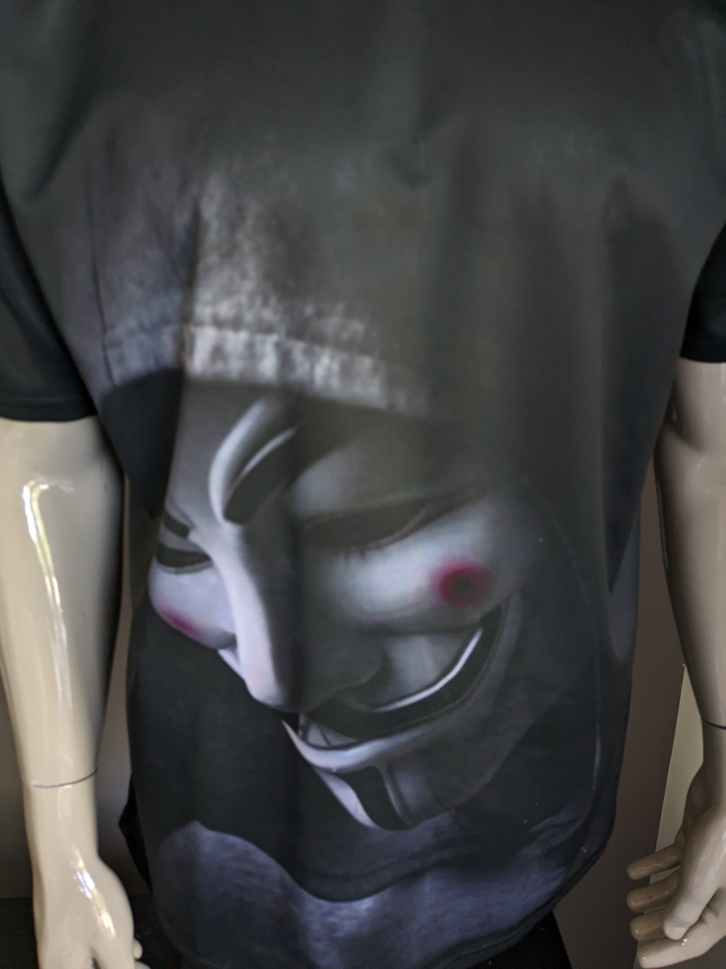 V für Vendetta -Shirt. Schwarz mit Druck. Größe xl.