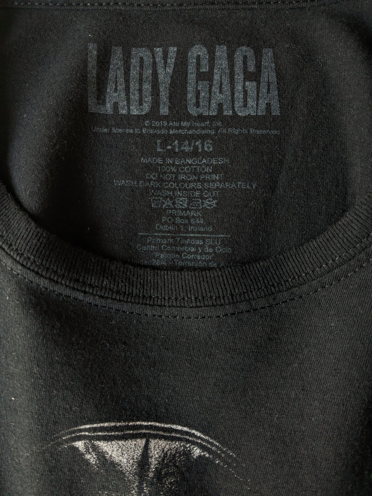 Chemise Lady Gaga. Noir avec imprimé. Taille L Kids / S adultes.