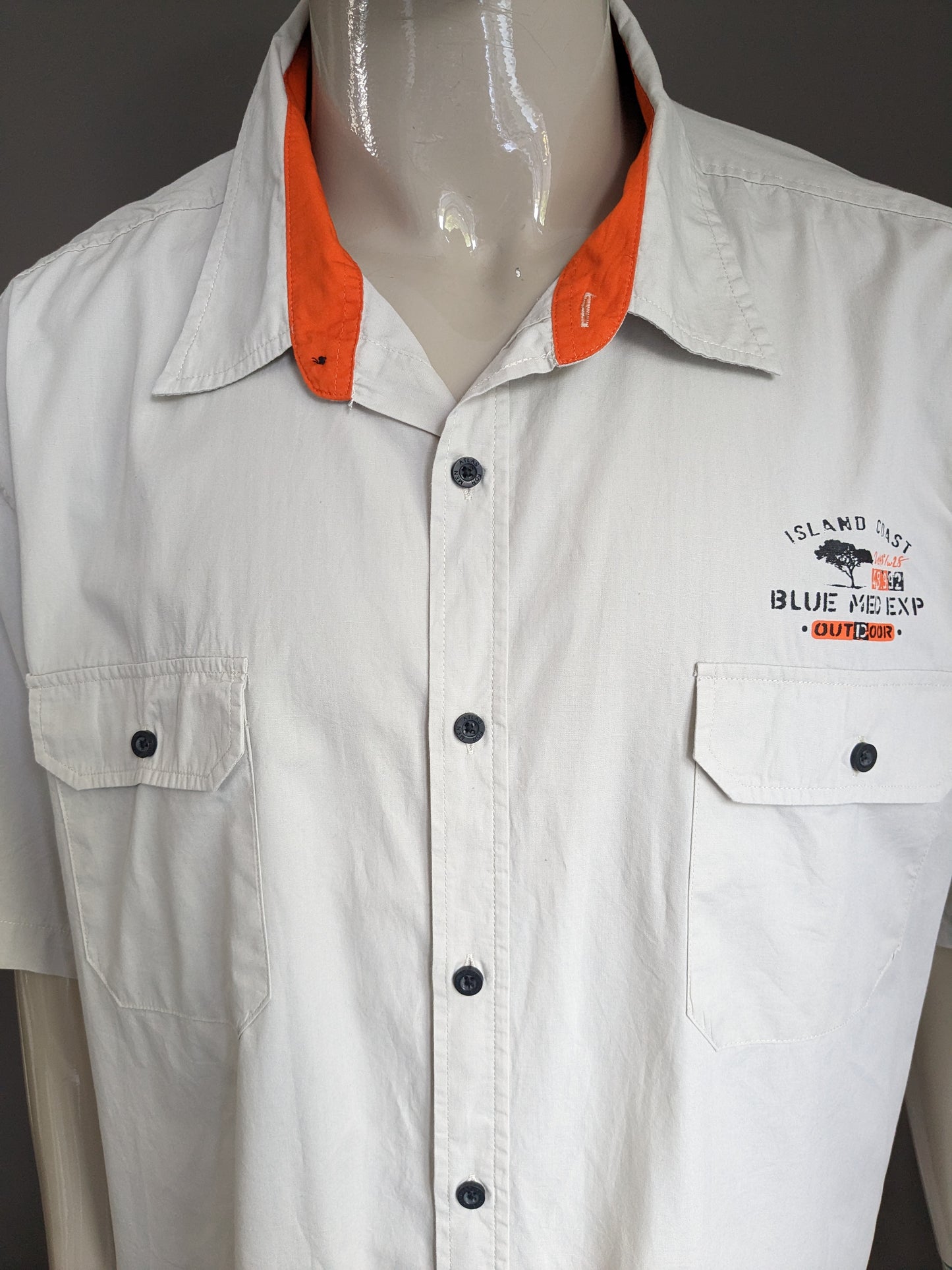 Atlas for men shirt short sleeve. Beige colored. Orange accents. Size 5XL / XXXXXL.