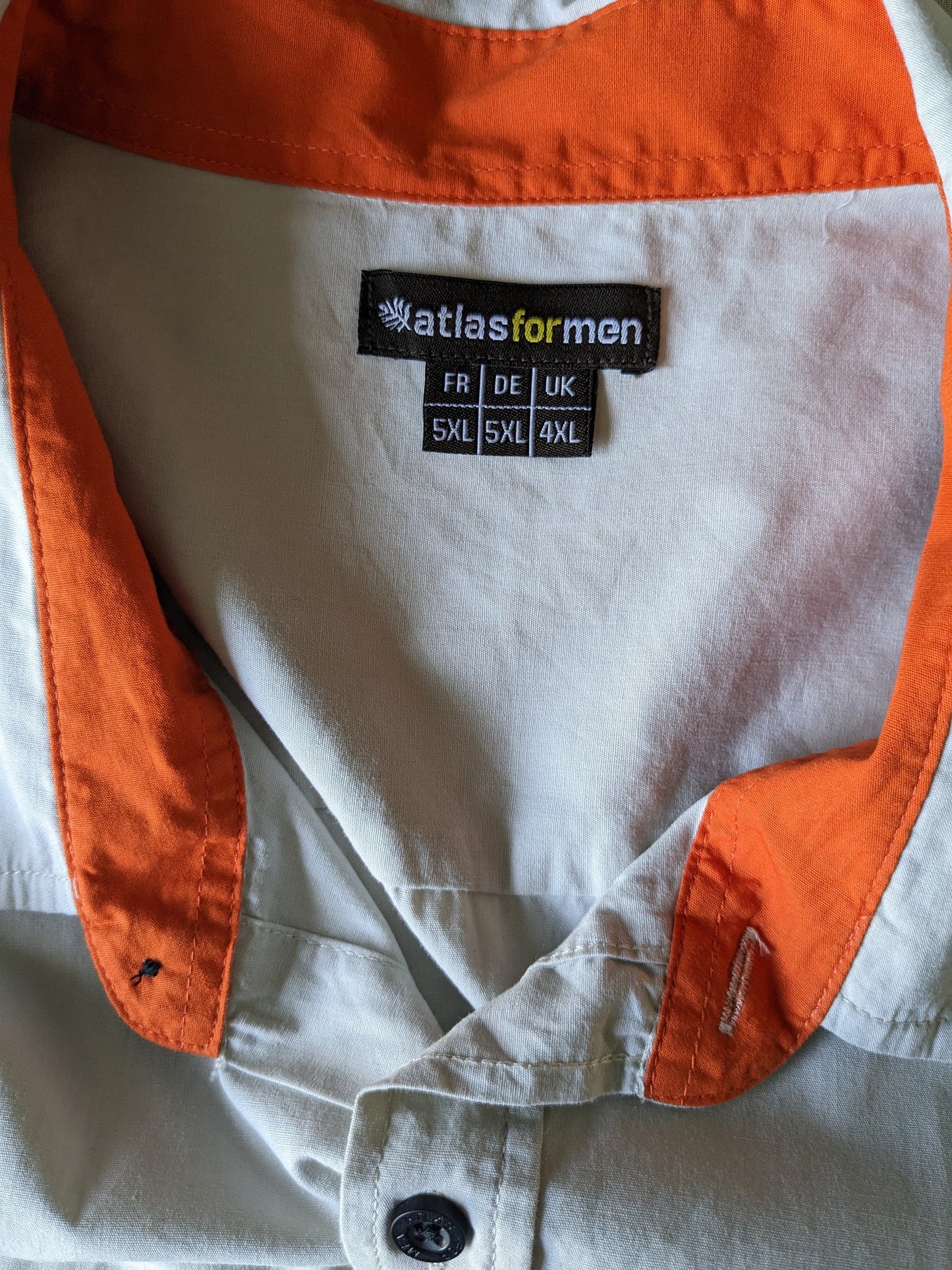 Atlas for Men overhemd korte mouw. Beige gekleurd. Oranje accenten. Maat 5XL / XXXXXL.
