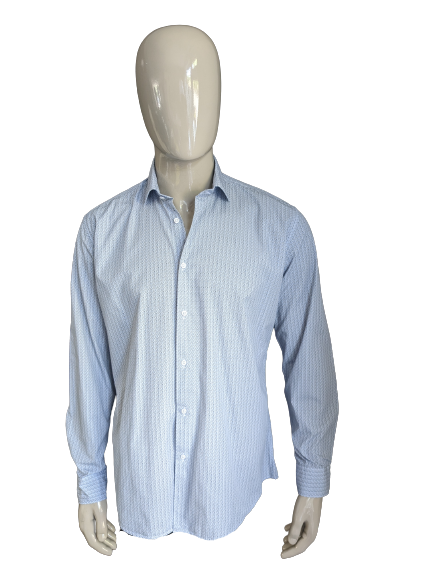 Camisa de Max Goodman. Estampado blanco marrón azul. Talla L.
