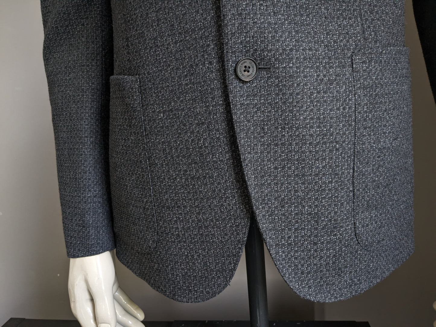 CK Calvin Klein woolen jacket. Gray black mixed motif. Size 50 / M. Slim Fit Line.