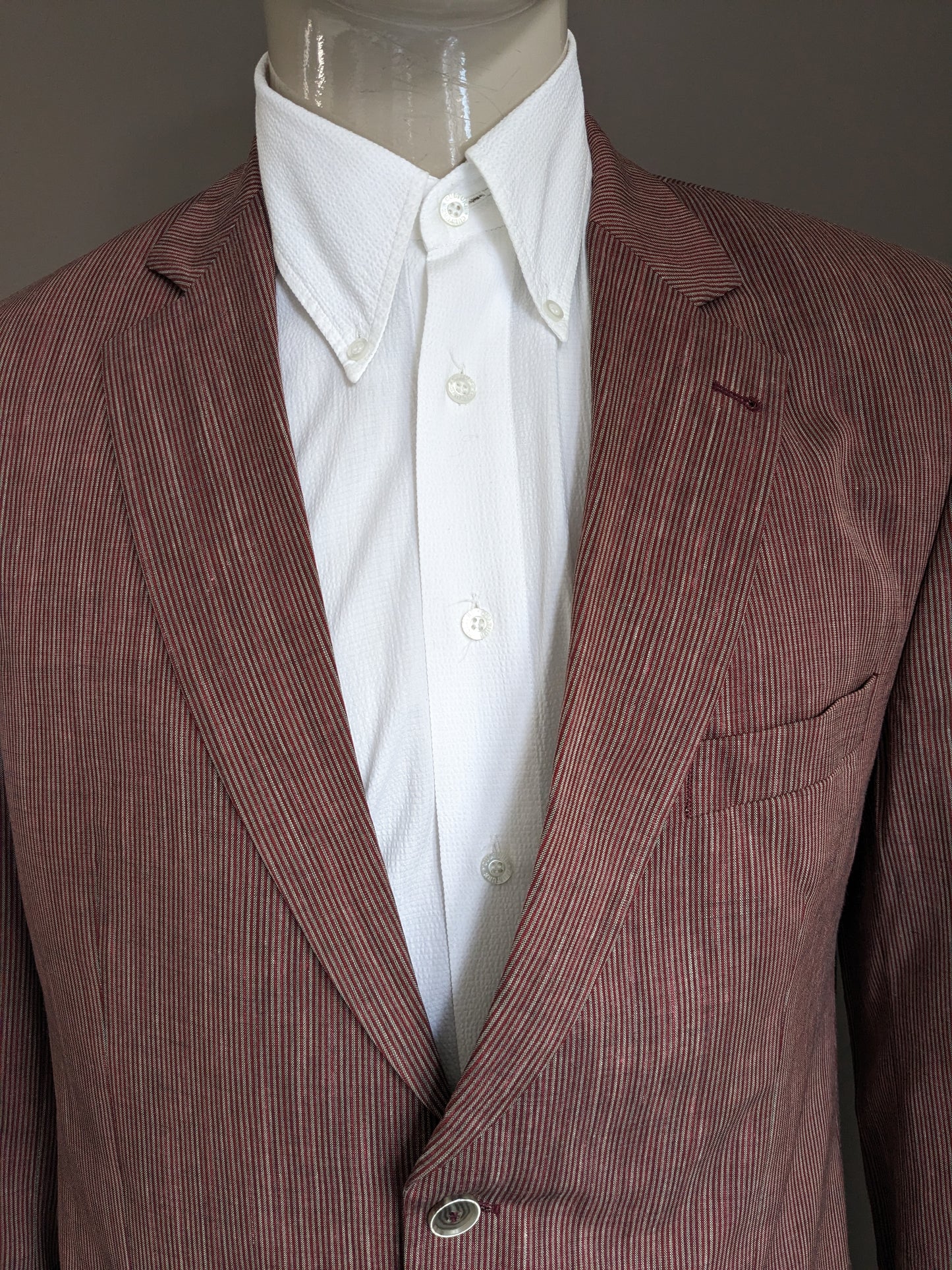 Chaqueta de seda de lana de lana Bogart. Rayado rojo gris. Tamaño 52 / L.