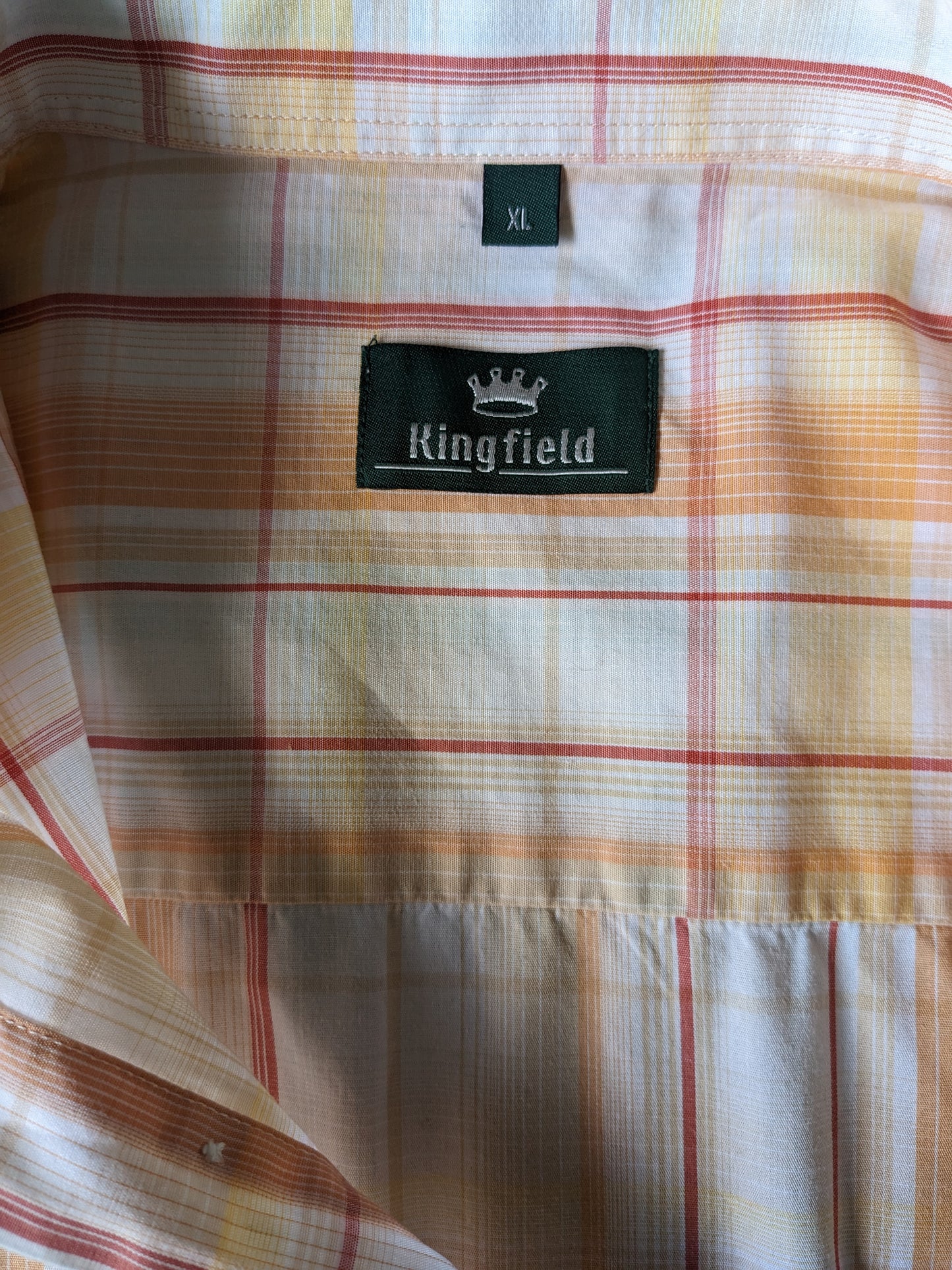Kingfield overhemd korte mouw. Oranje Wit geruit. Maat XL.