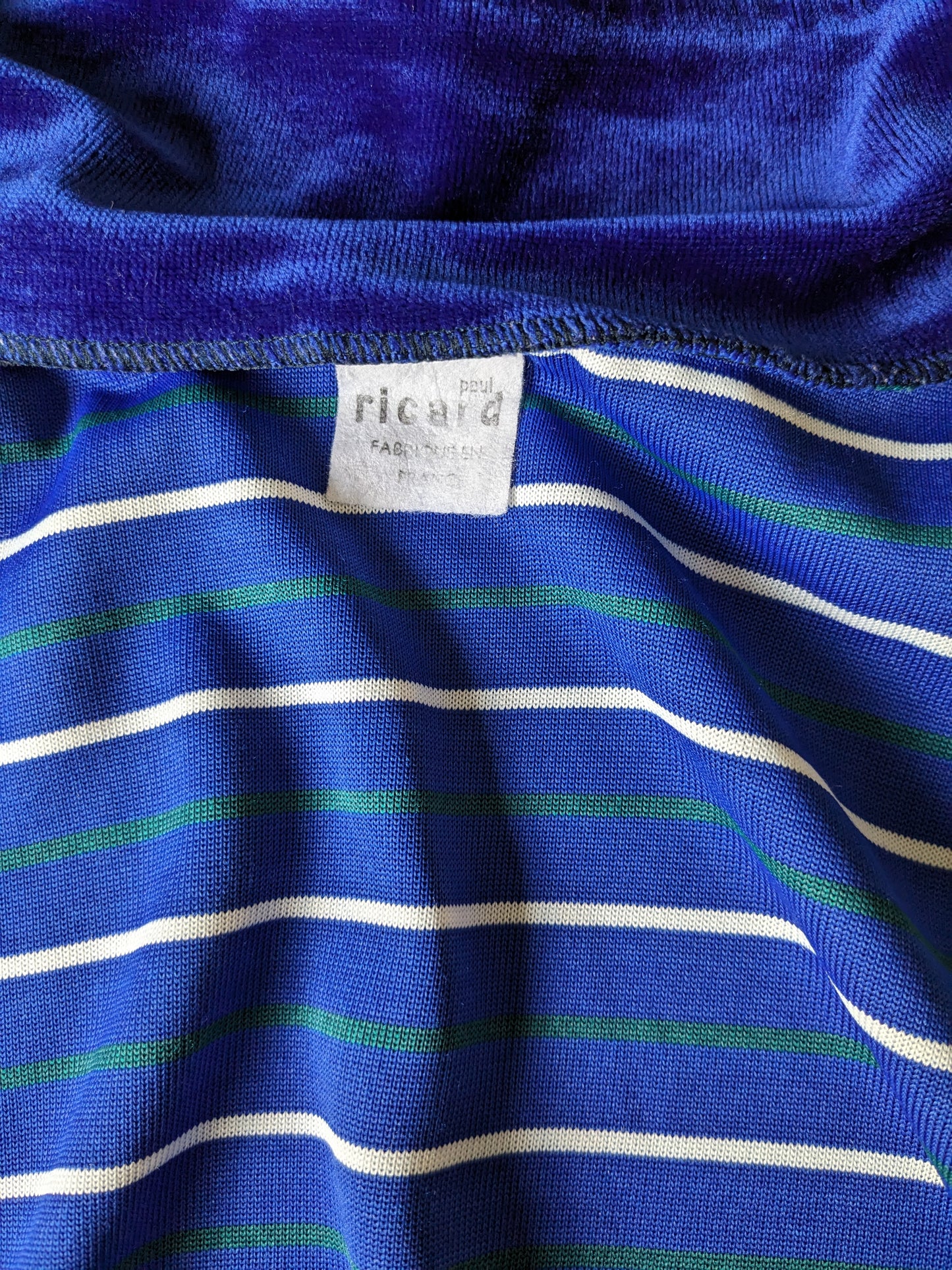 Vintage Velours / Velvet vest. Blauw Groen Wit gestreept. Maat M.