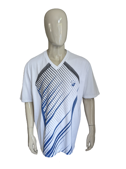 Atlas para hombres camisa con cuello en V. Blanco con impresión. Tamaño 5xl / xxxxxl.