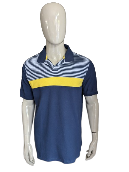 Polo droit. Couleur bleu jaune blanc. Taille 2XL/XXL.
