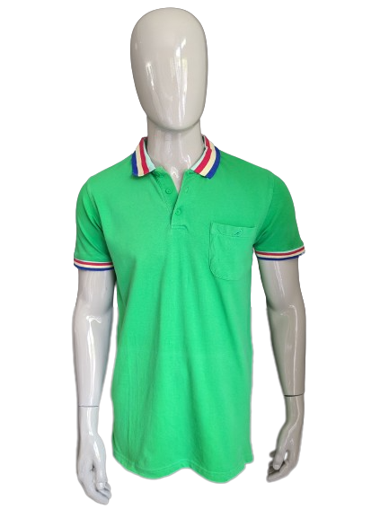 Vintage Kangol Polo. Colored green, with colored striped accents. Size L.