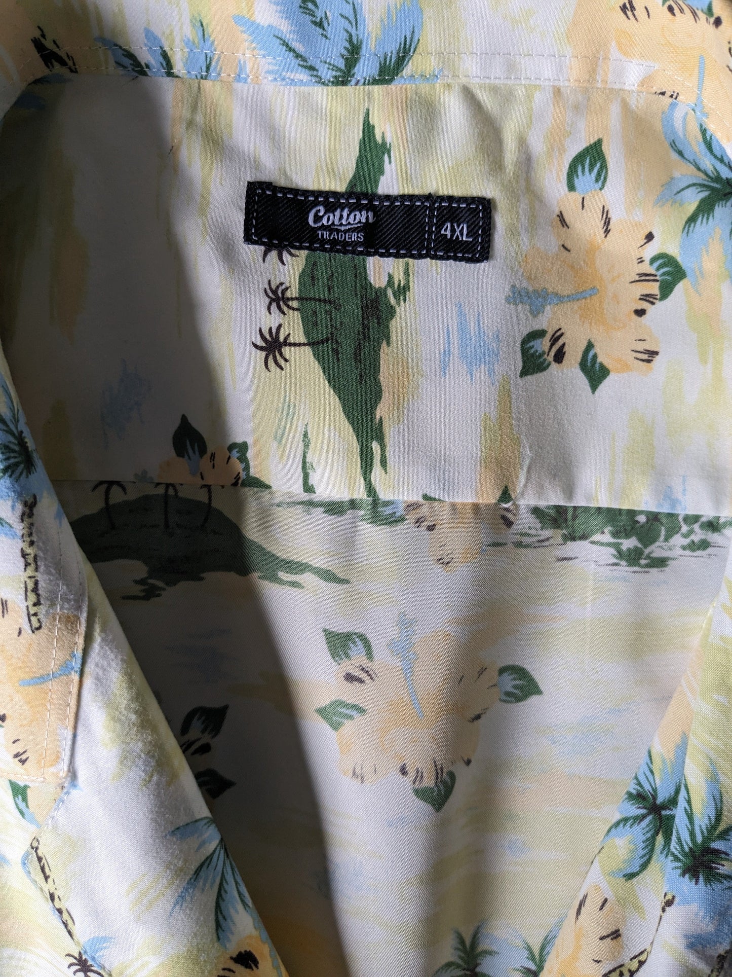 Coton Traders Hawaii Shirt Short Sleeve. Impression jaune bleu vert. Taille 4xl / xxxxl.