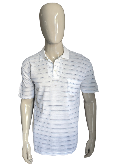 Vintage-Polo. Weiß Blau gestreift. Größe 54 / L.