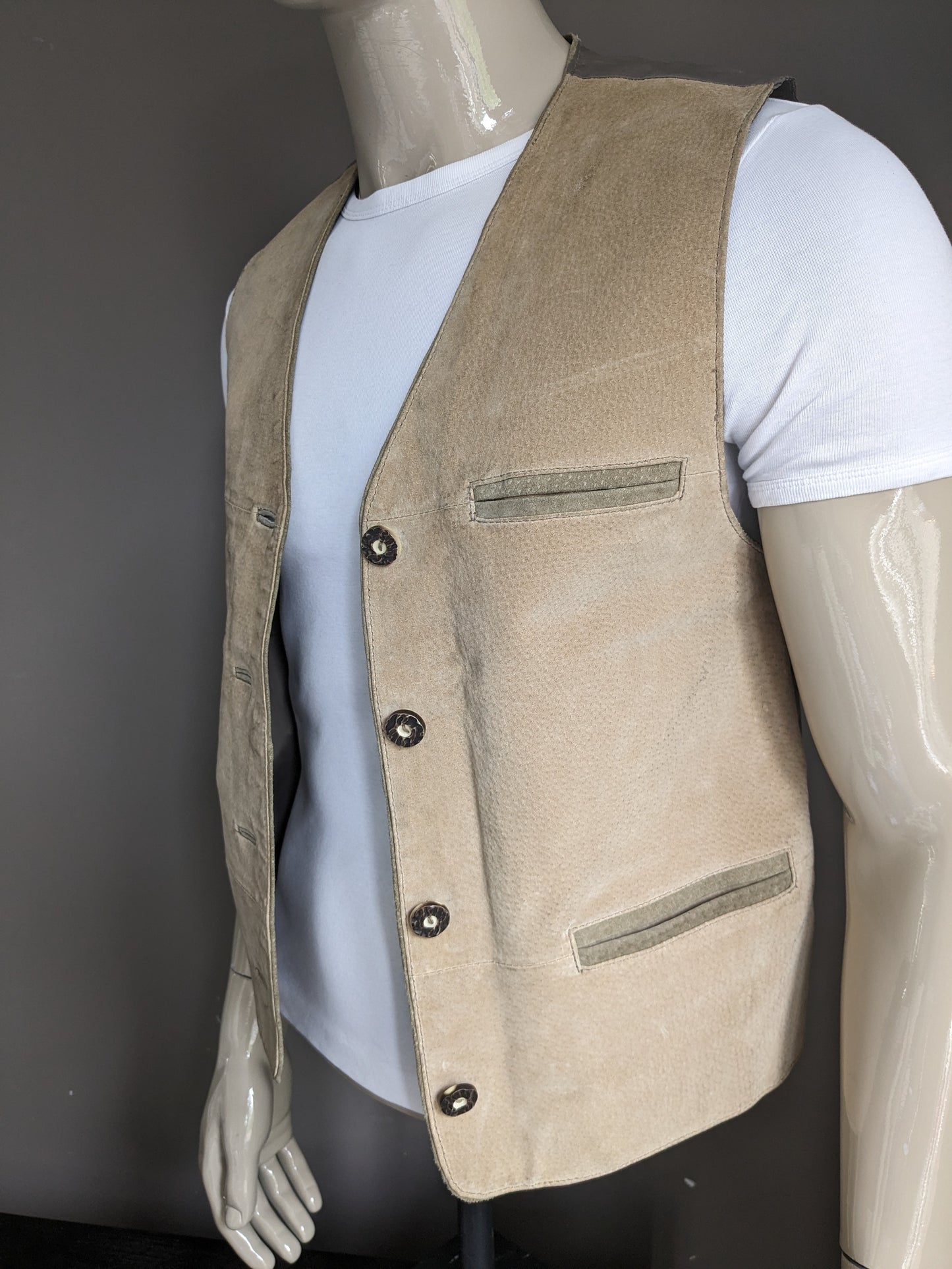 Pigs leather waistcoat. Beige with separate buttons. Size S.