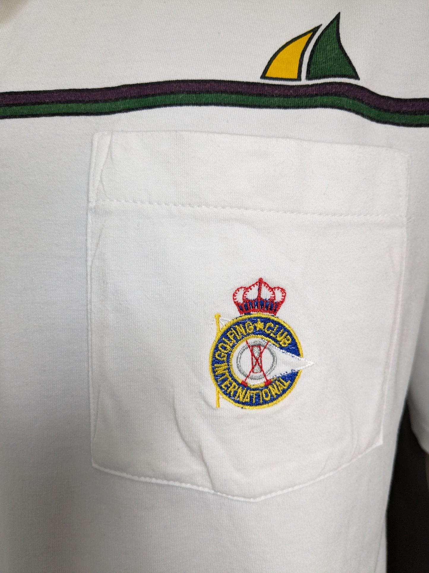 Bosi Sports Polo vintage. "International Golfing Club". Blanc avec imprimé. Taille xl.