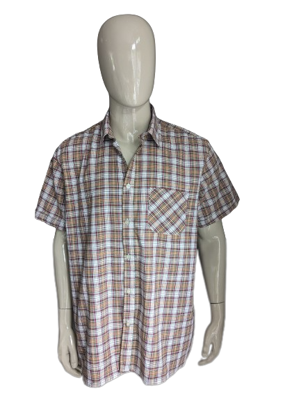 Vintage 70's shirt short sleeve. Brown green red checked. Size XXL / 2XL.