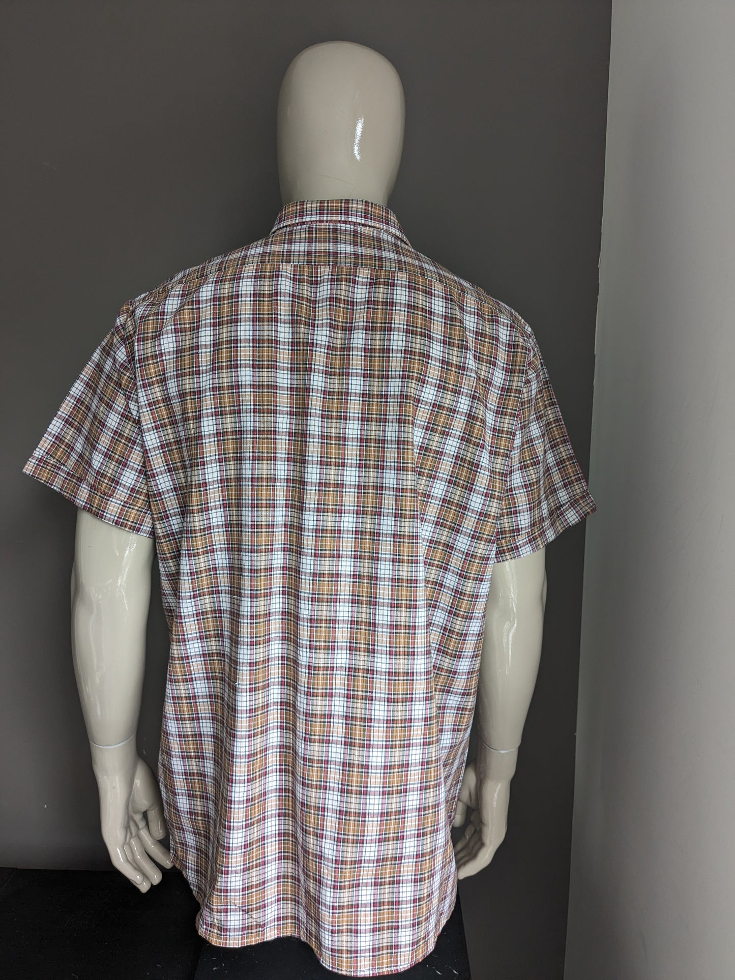 Vintage 70's shirt short sleeve. Brown green red checked. Size XXL / 2XL.