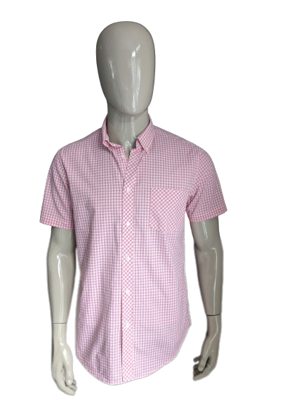 Ben Sherman shirt short sleeve. Pink white checkered. Size L.