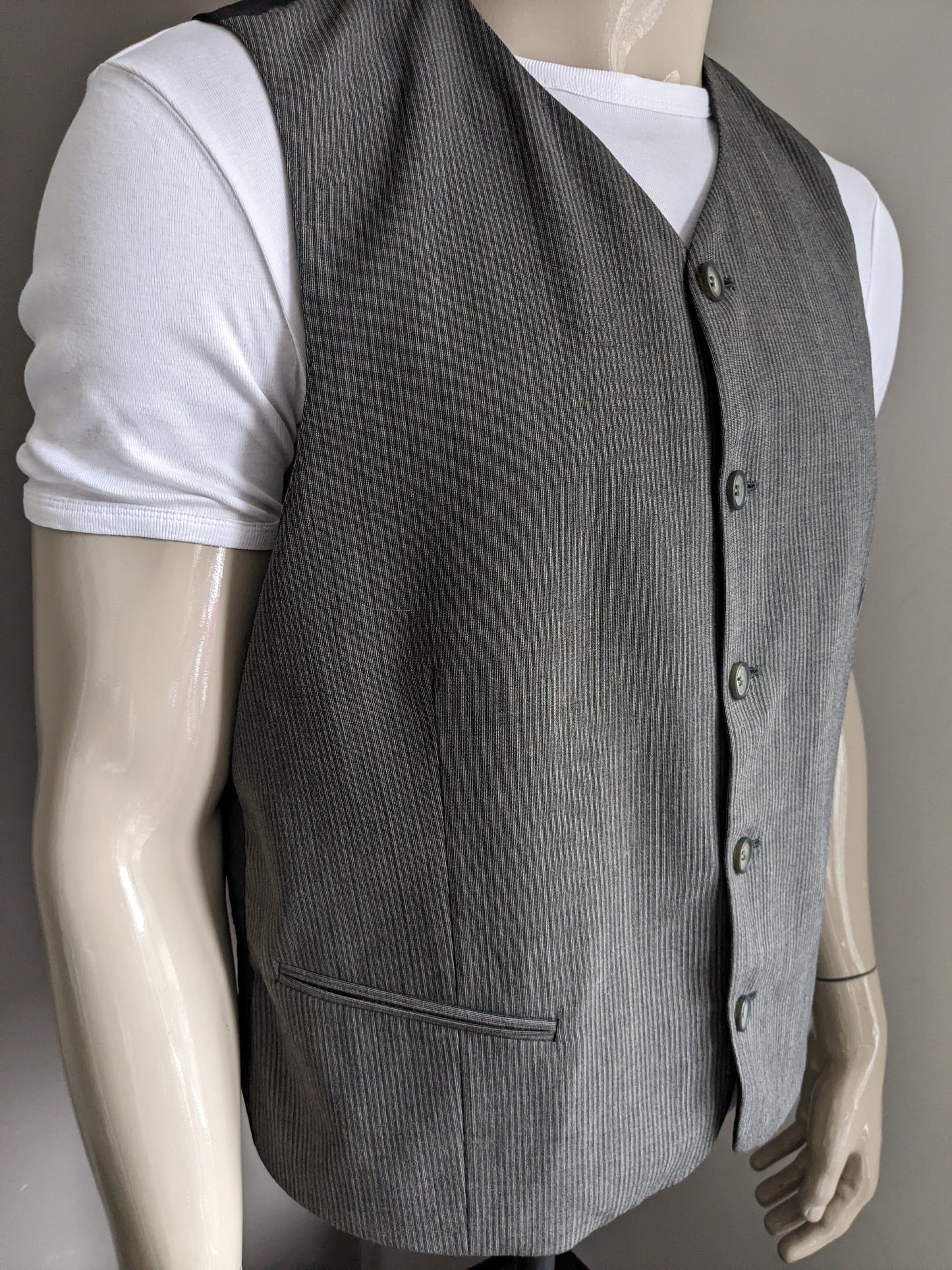 Vintage waistcoat. Gray striped motif. Size L. #318.
