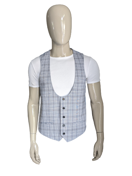 Weste von River Island. Grau, Blau, Braun kariert. Größe 52 / L.