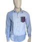 Desigual Man overhemd. Blauw Wit motief met gekleurde accenten. Maat M.